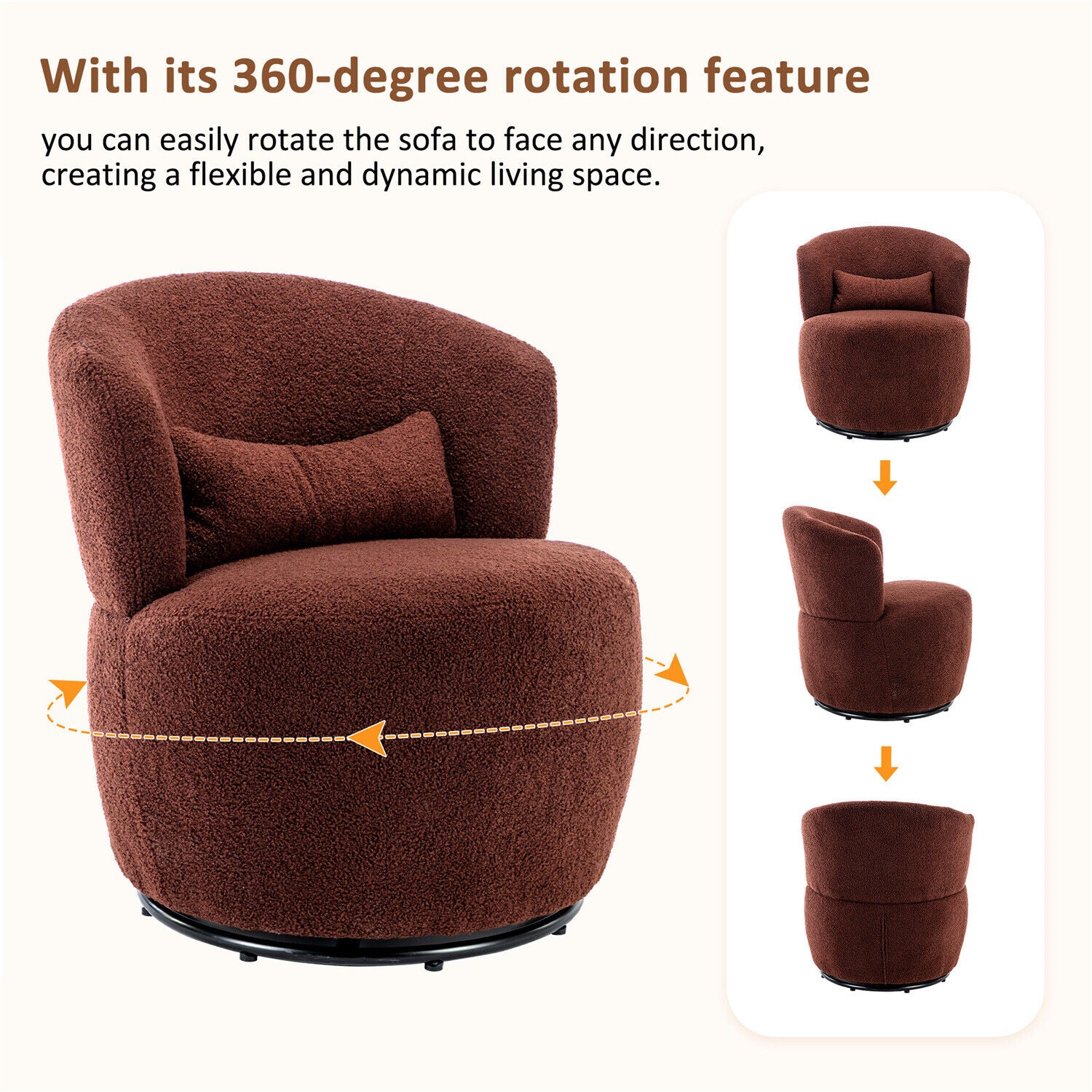 Swivel Tub Chair Teddy Fabric Accent Armchair Barrel Chairs Reading Chair HT