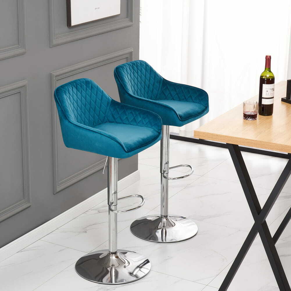 Bar Stools Gas Lift Stools Velvet Breakfast Kitchen Club Cafe Pub Swivel Chairs