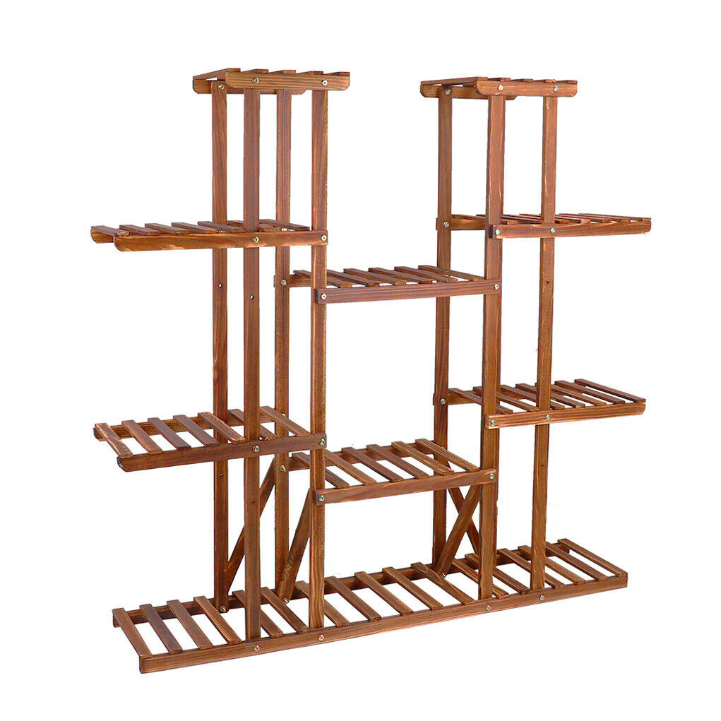 Symmetric Double Shelves Plant Stand 17 Potted Flower Pots Organizer Shelf Rack