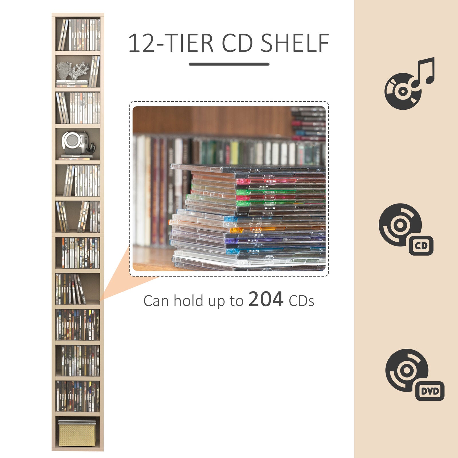 Media Storage Cabinet CD Shelf Organizer Tower Rack
