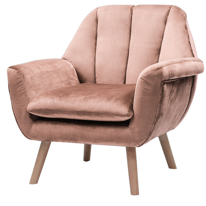 Blush Velvet Pink Sofa Chair Scalloped Cocktail Wing Back Tulip Seat Armchair