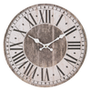French Shabby Chic Style Rustic Round Wooden Wall Clock Brown White Roman Dial