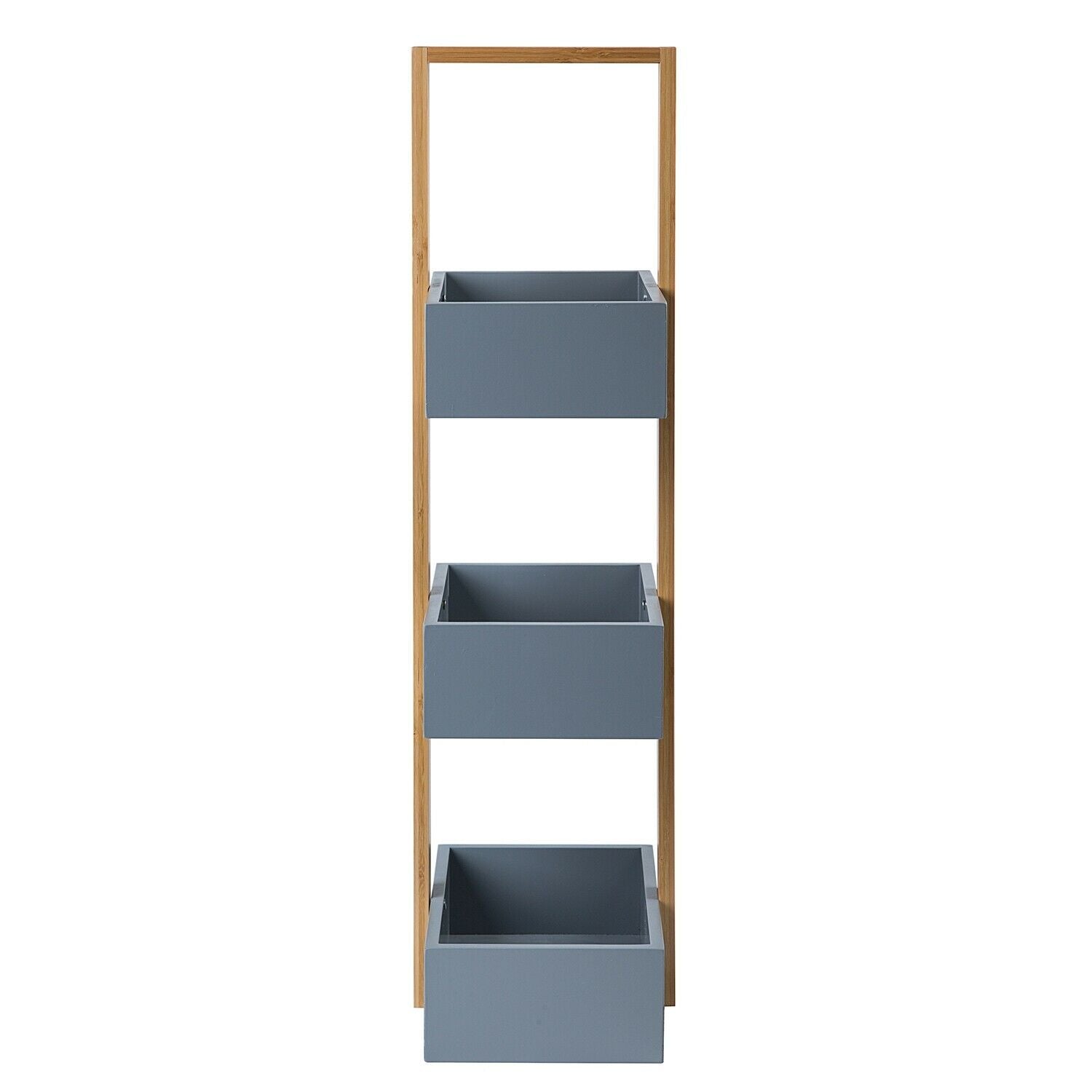 3 Tier Bamboo & MDF Bathroom Bedroom Storage Caddy Unit, 22 x 11 x 81cm - Grey