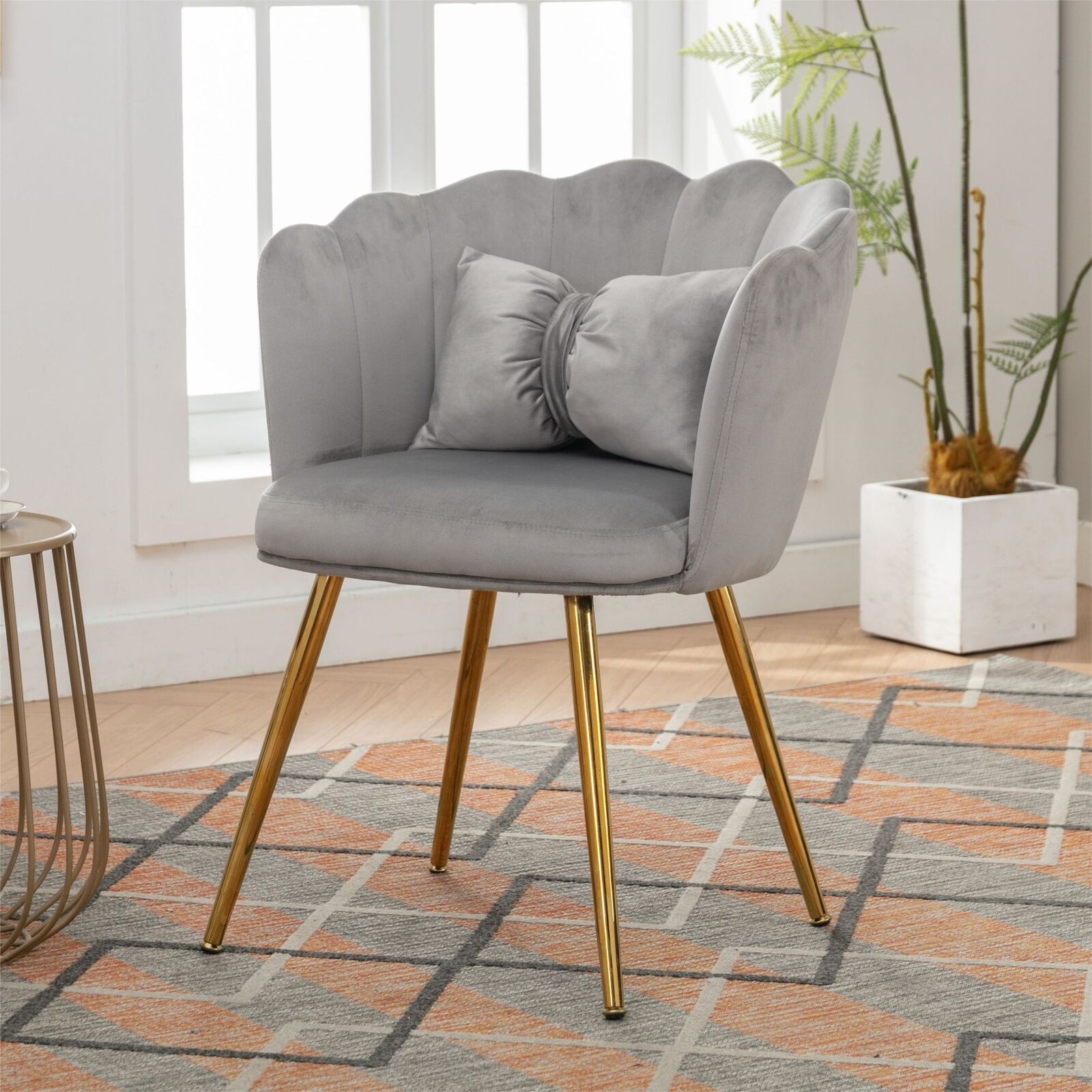 Velvet Dining Chairs Armchair Upholstered Accent Chair with Gold Metal Legs HT