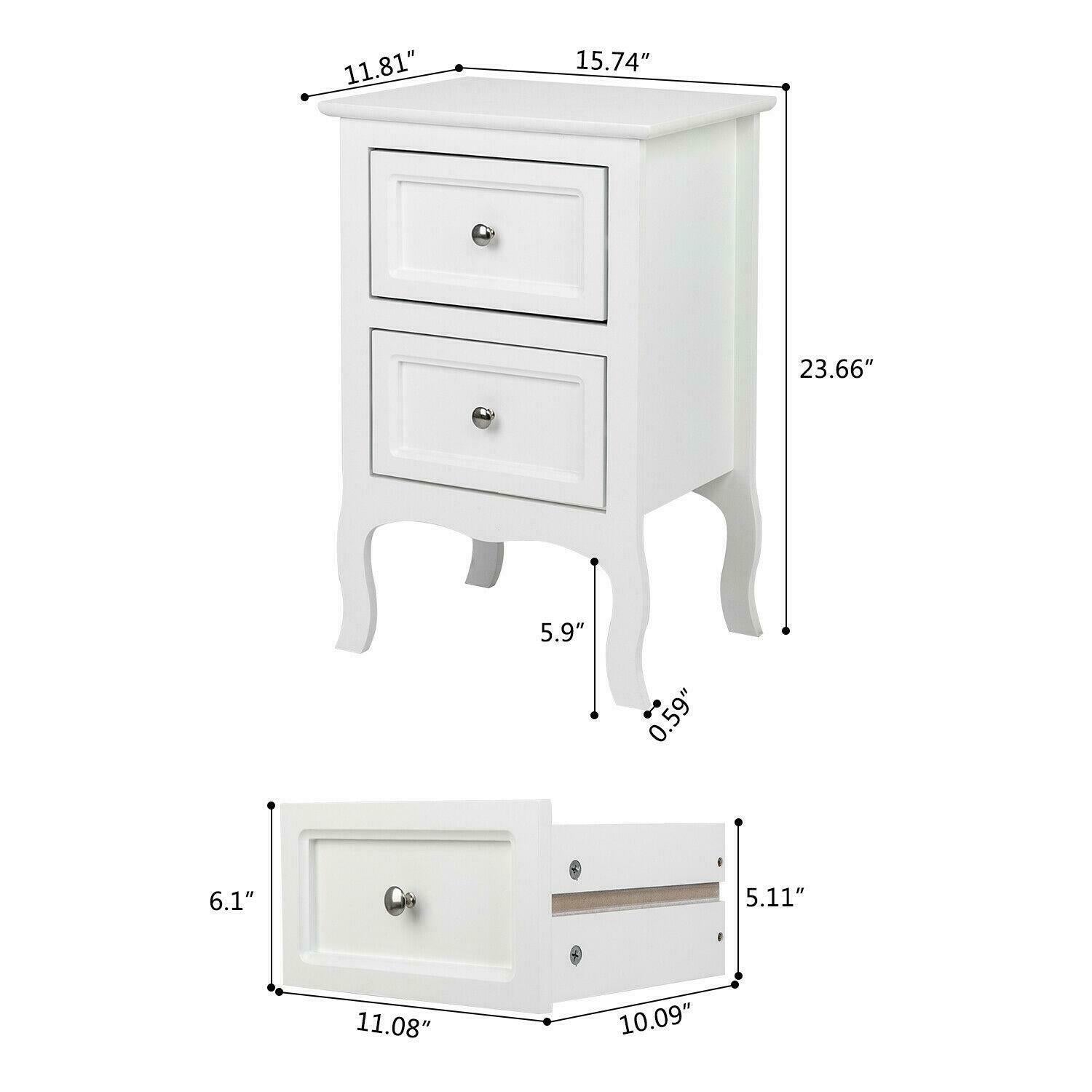 Pair of White Bedroom Bedside Table Unit Cabinet Nightstand with 2 Drawers