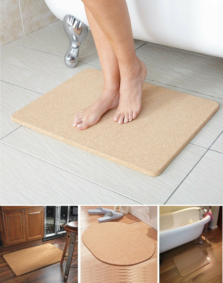 Luxury 100% Natural Cork Thick Bath Mat Anti Slip Bathroom Floor Mat 62 x  46cm