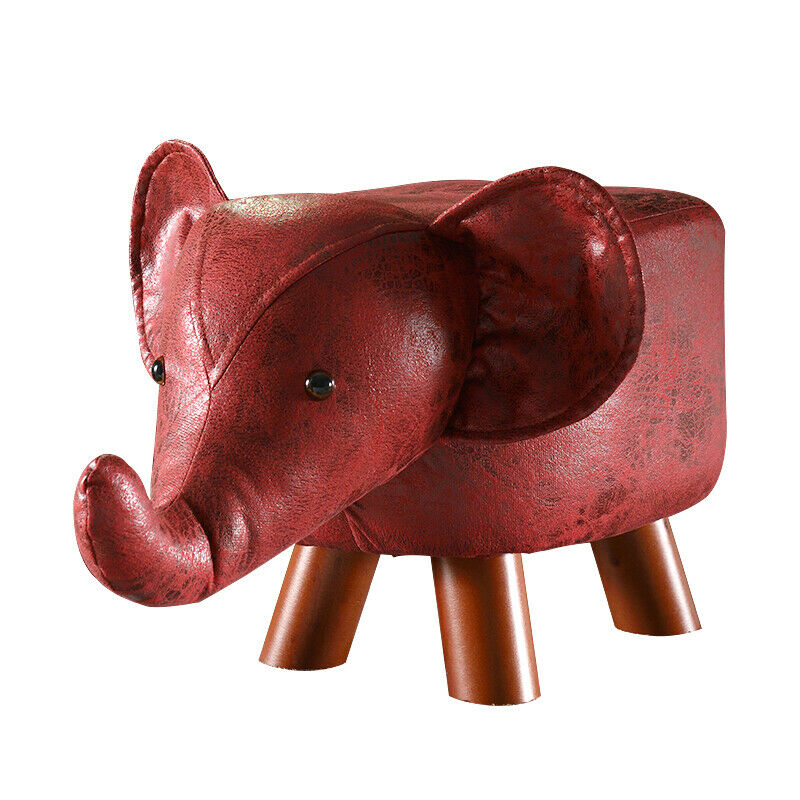 Animal Shape Ottomans Footstools Padded Cushion Rest Seat Wood Footstools Red