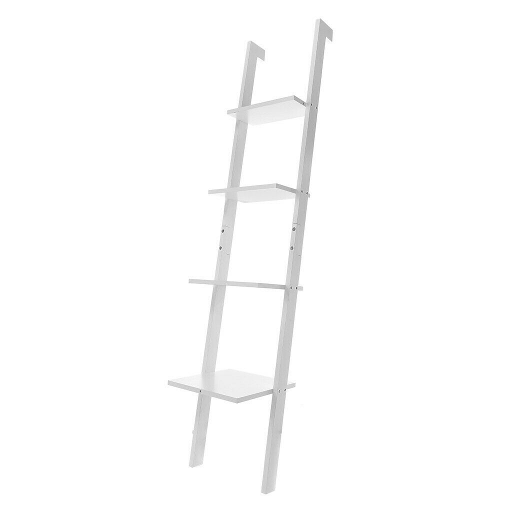 4-Tier Wood Ladder Shelf, Standing Wall Rack, Bookcase Display Shelf White Black