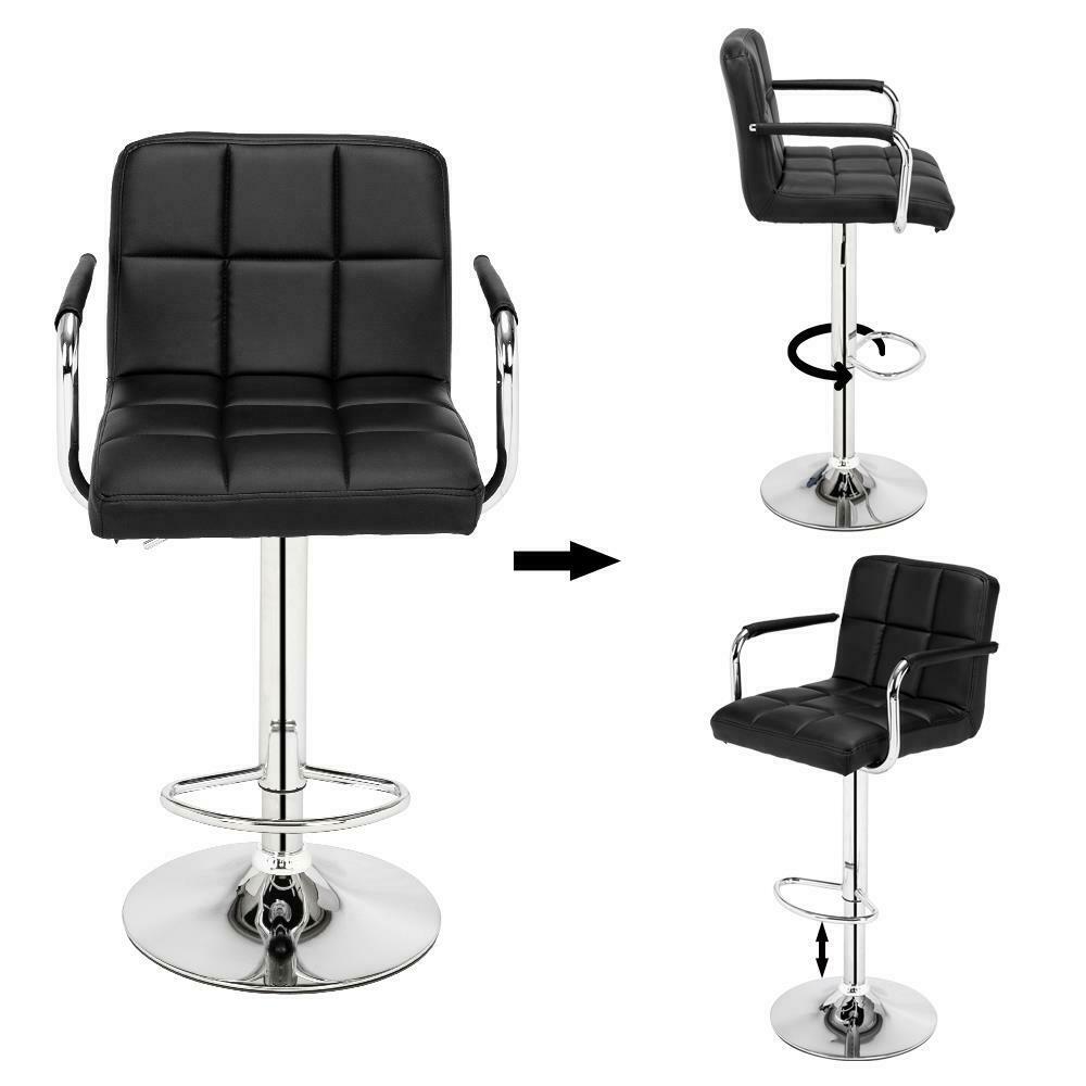 2×Bar Stools Leather Chairs Breakfast Chairs Swivel Gas Lift Kitchen with Arm