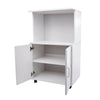Rolling Kitchen Trolley Microwave Cart 2-Door Cabinet Shelves Gray White UK