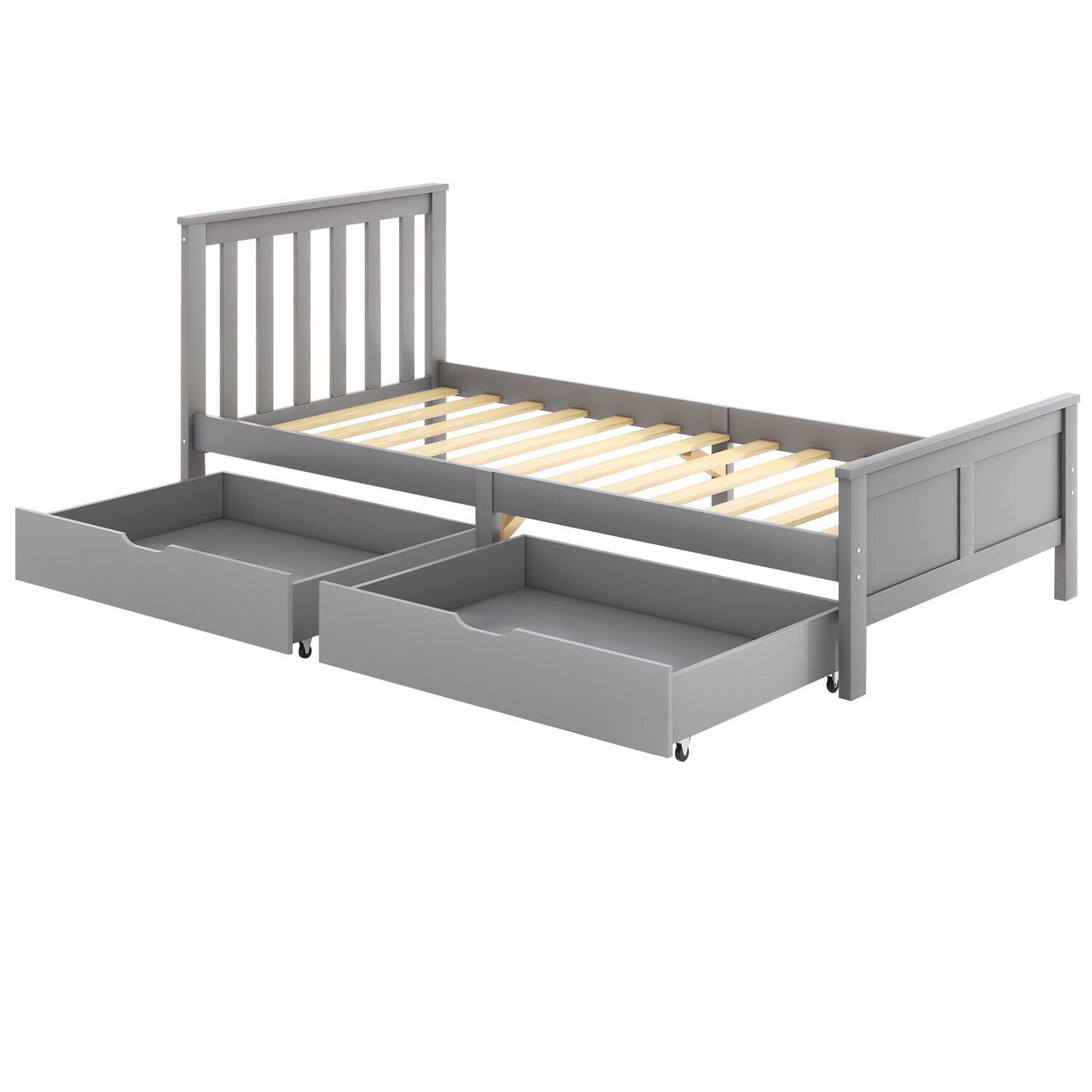 2 Drawers 3ft Single Wooden Solid Gray Pine Kids Storage Bed Frame 190x90 Grey