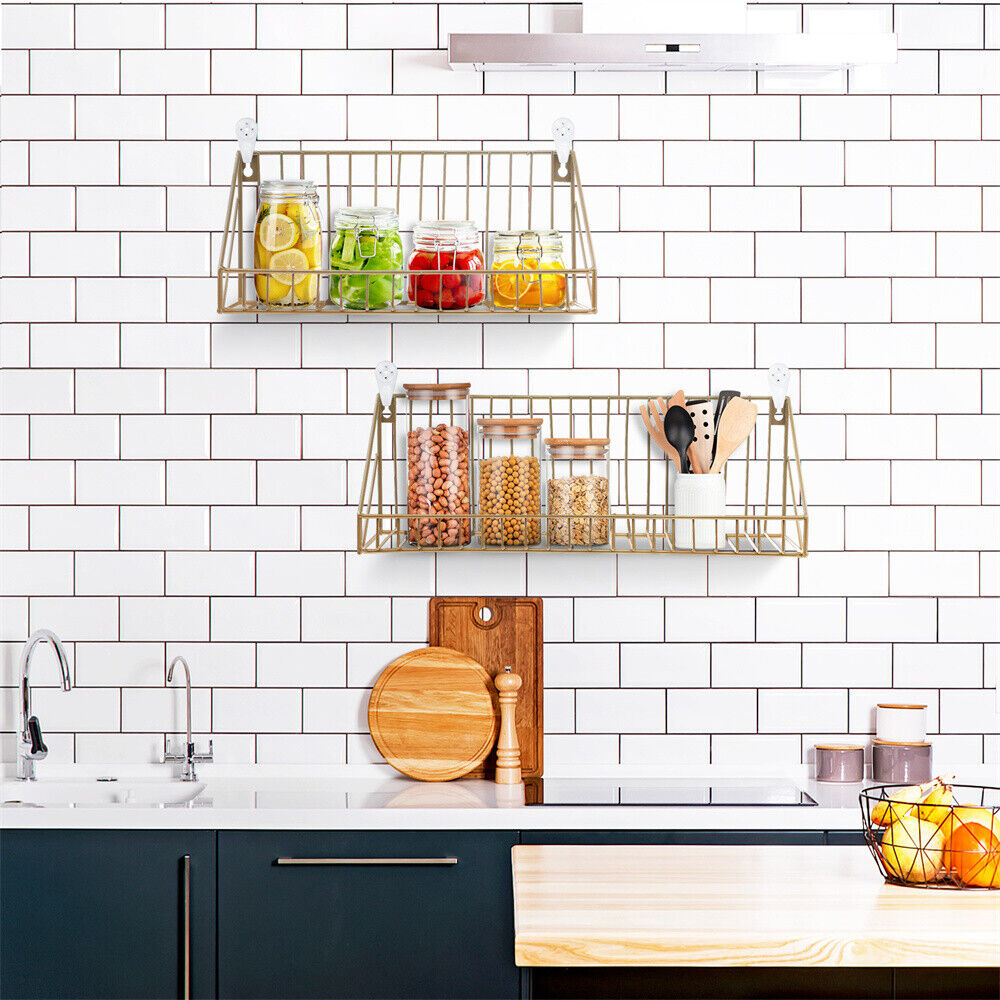 2X Wall Mounted Floating Shelves Metal Bathroom Shelf Kitchen Storage Rac