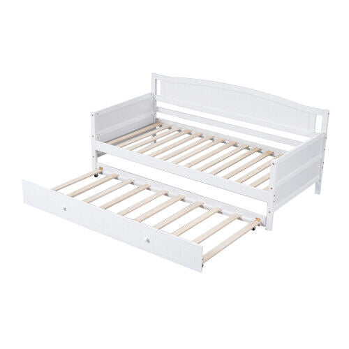 3ft Single Bed Wooden Day Bed Trundle Bed with Pull Out Trundle Guest Bed HT