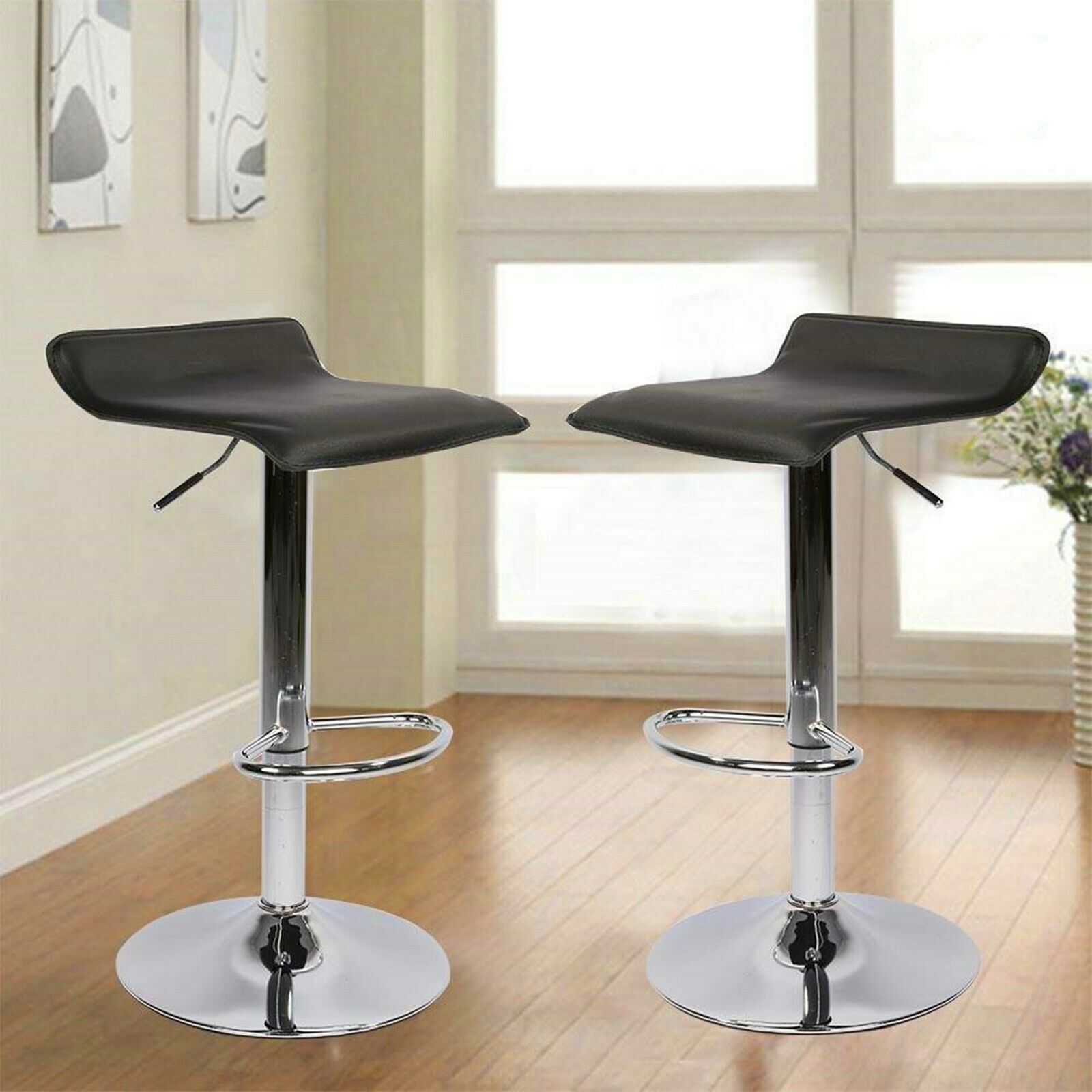 2pc Bar Stools Leather Chairs Breakfast Chairs Swivel Gas Lift Kitchen Cushioned