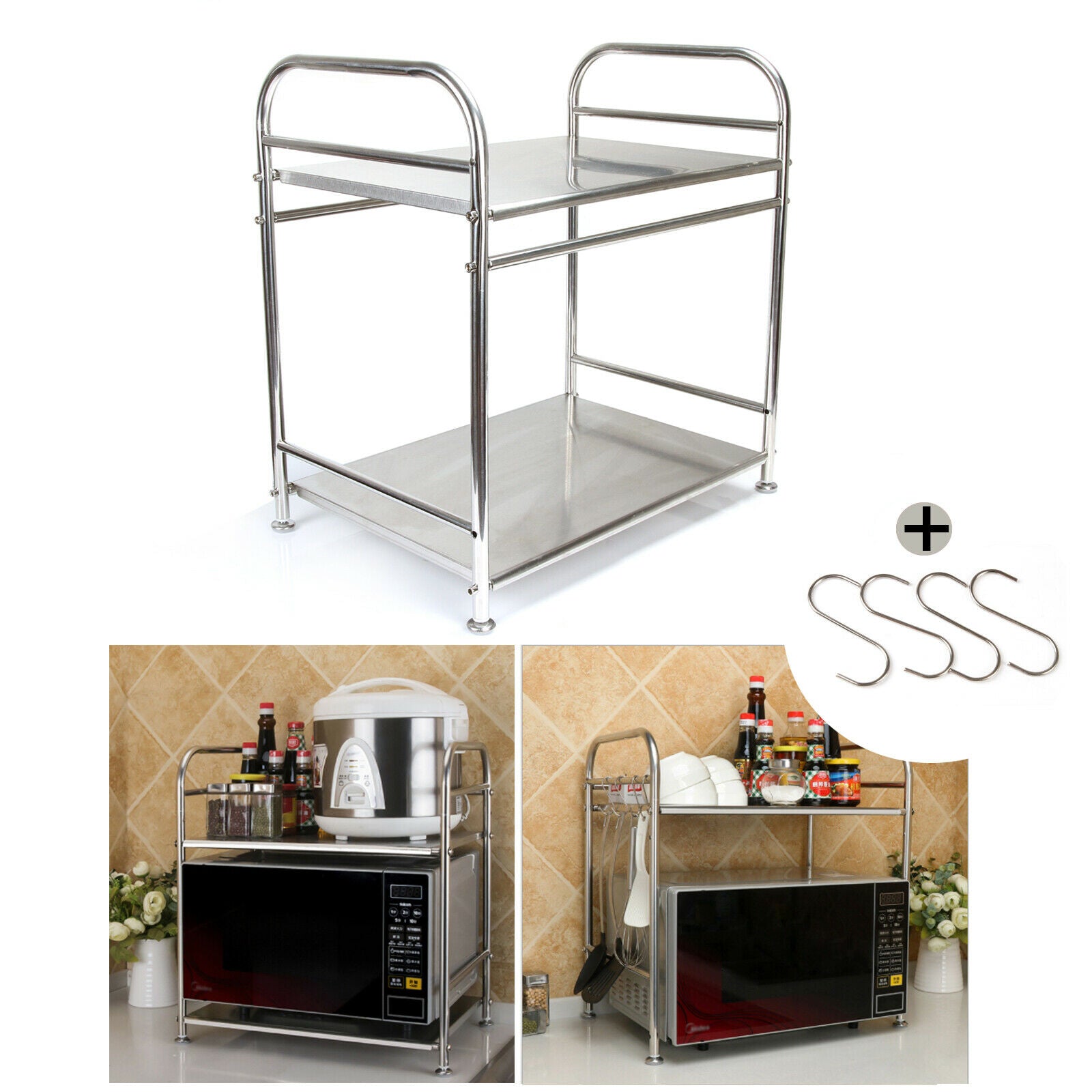 2 Tier Kitchen Shelf Stainless Steel Microwave oven Rack Stand Storage Holder