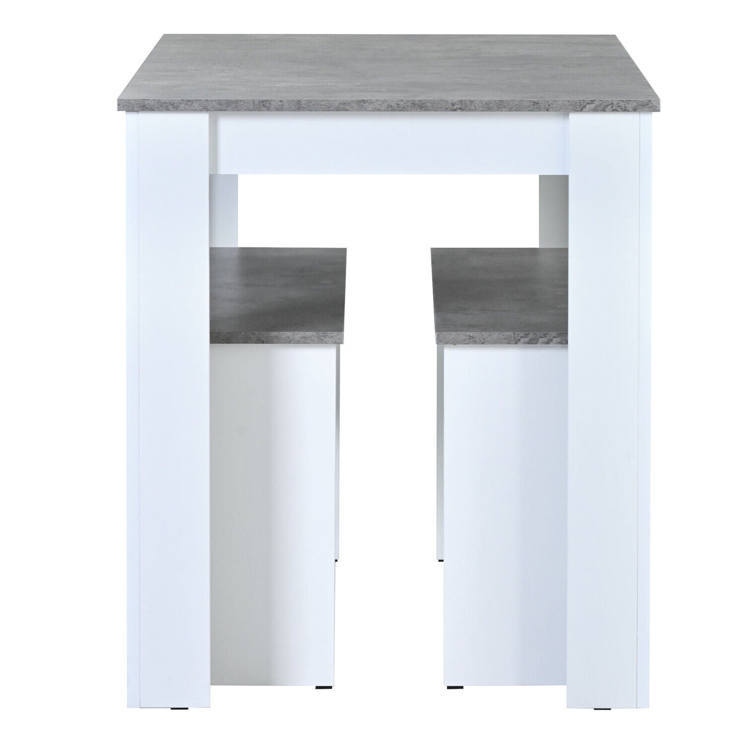 3Pcs Marble Look Dining Table and Chairs Set 2 Benches Kitchen Furniture HT