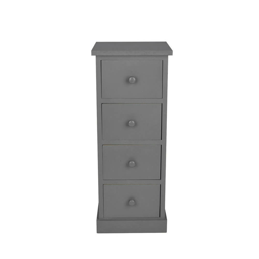 4 Drawer One Pair Slim Tall Bedside Tables White Stone Grey Bedroom Storage Unit