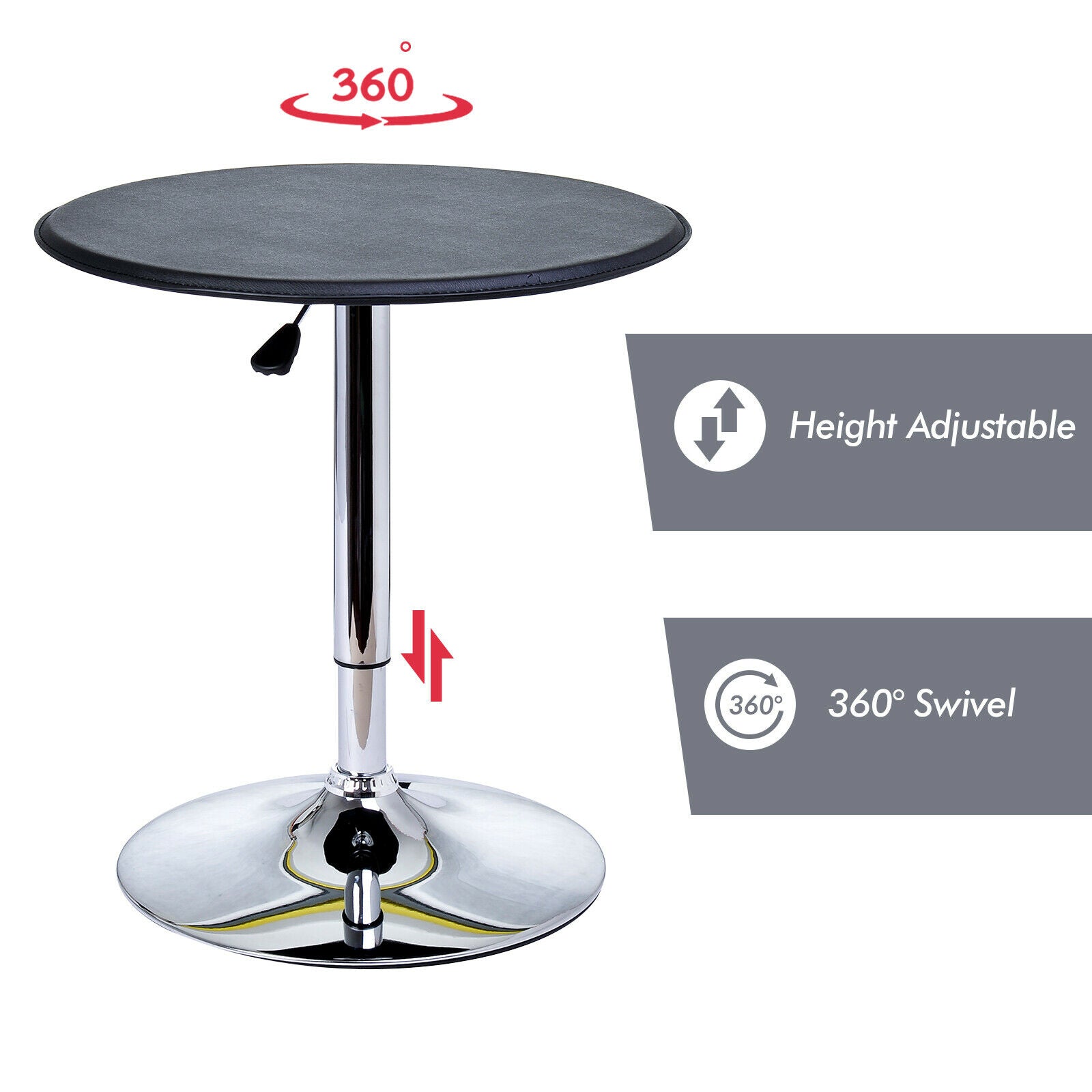Adjustable Round Bar Table w/ PU Leather Top Steel Base Bistro Black