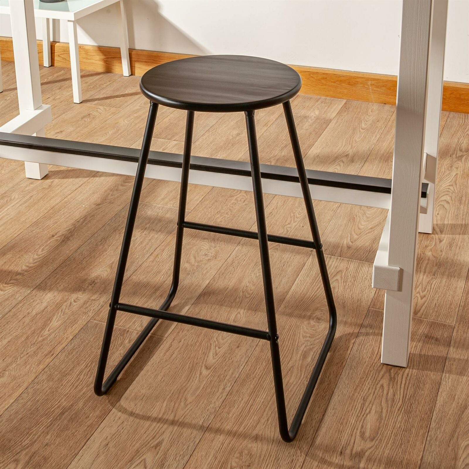 2x Wooden Bar Stools Breakfast Kitchen Island Counter Dining Chair Black / Black