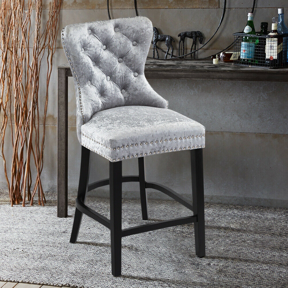 Grey Linen Fabric Breakfast Counter Chairs Bar Stools Wood Barstools Stool Chair