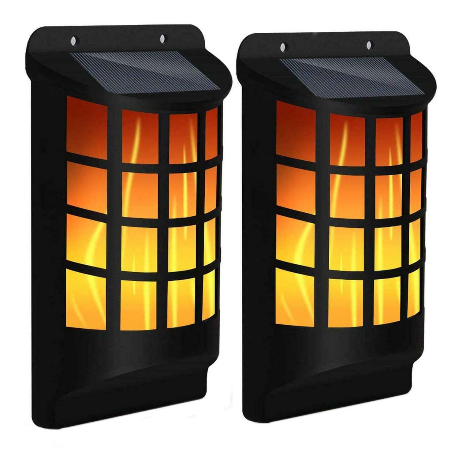 2x SOLAR DANCING FLAME 60 LED TORCH WALL LIGHT FLICKERING LIGHTS OUTDOOR GARDEN