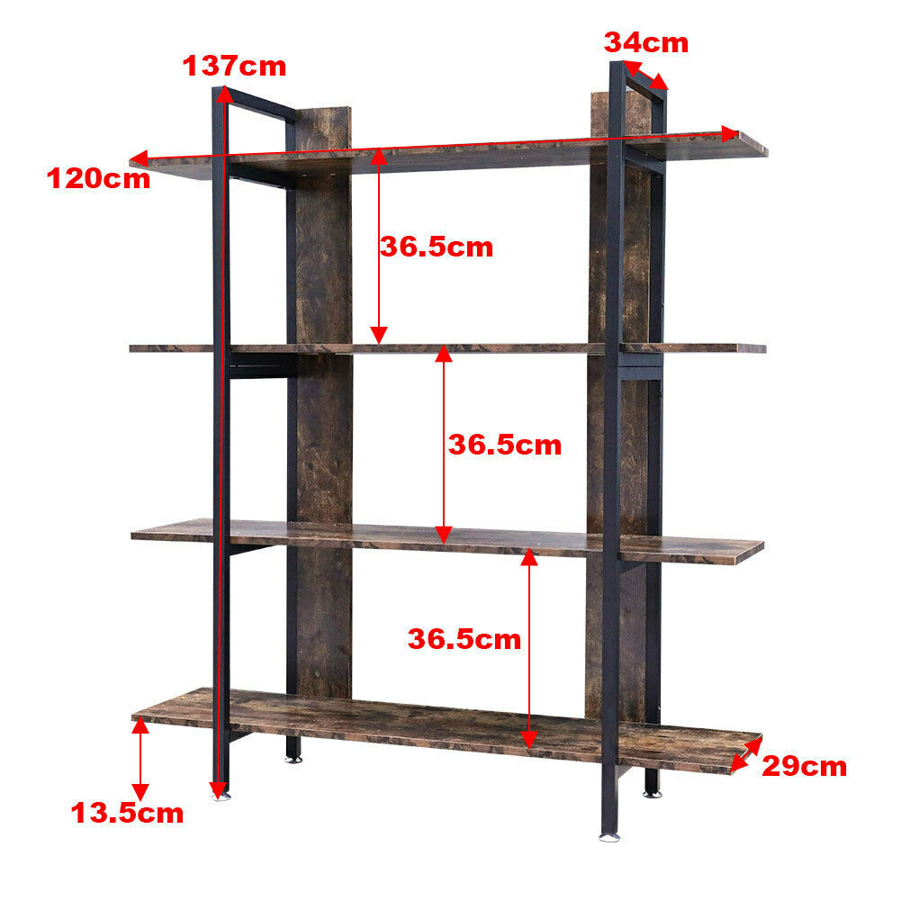 3-4-5 Tier Bookcase Shelving Unit Industrial Rustic Wood Metal Storage Shelf
