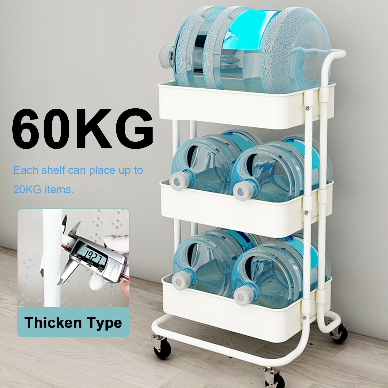 3 Tier Slim Kitchen Storage Trolley Cart Rack Tray Shelf Rolling Wheel W/ Handle