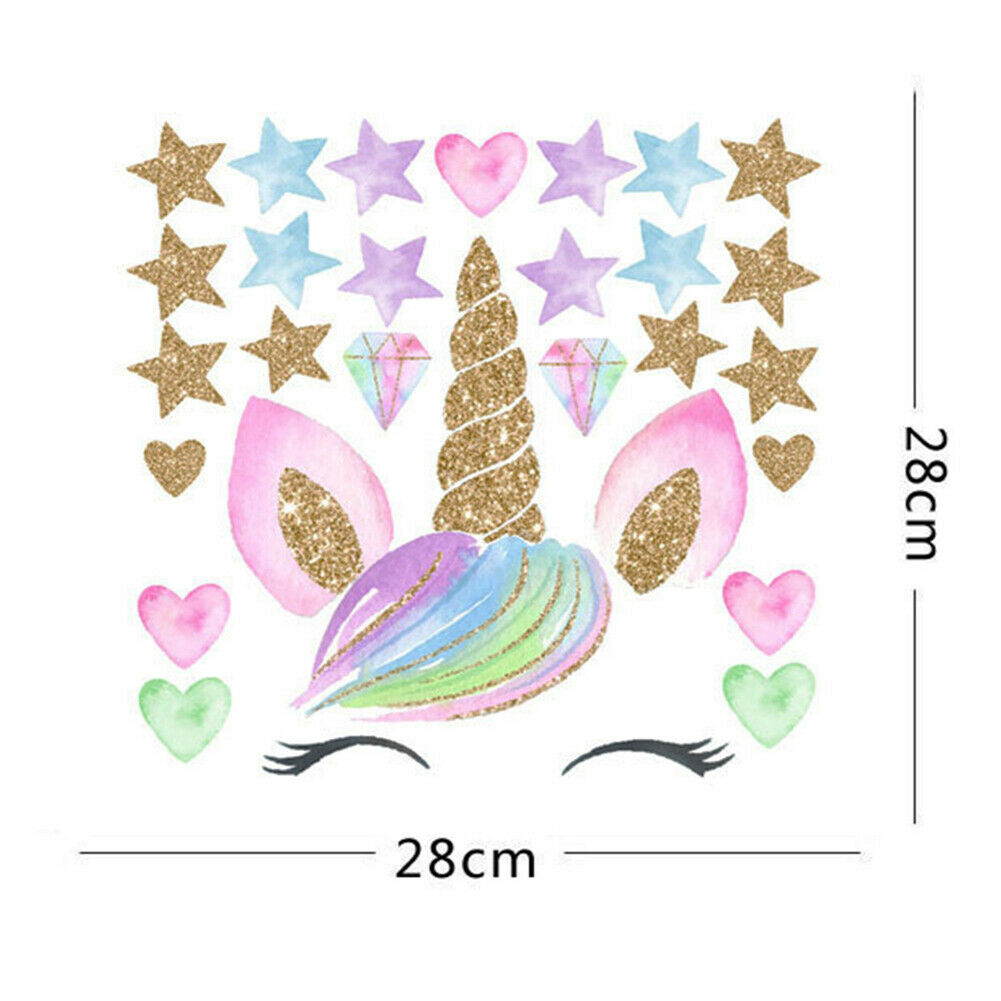HIGH QUALITY UNICORN HEAD Wall Stickers Rainbow Decor Cute Pink Nursery Kid Room