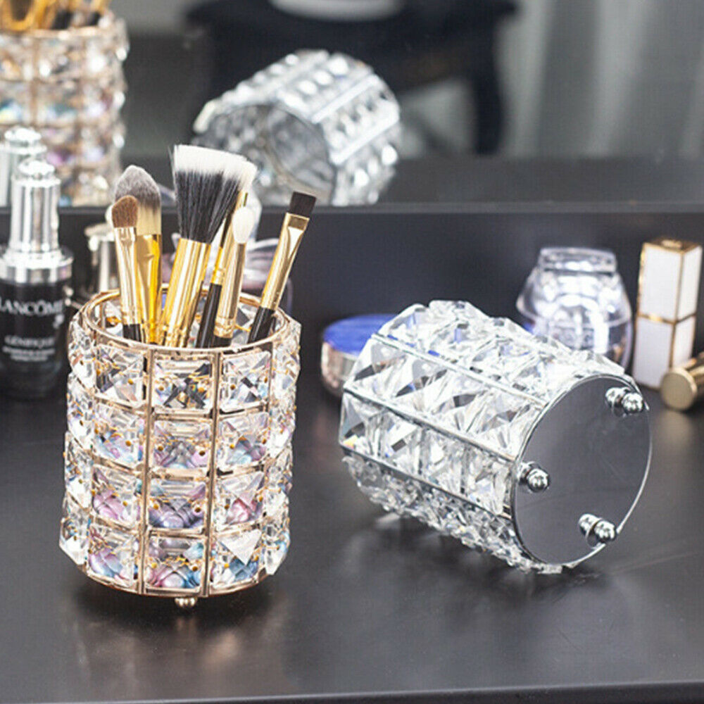CRYSTAL MAKE UP BRUSH STORAGE BUCKET PENS/PENCILS HOLDER DESKTOP ORGANIZER DECOR