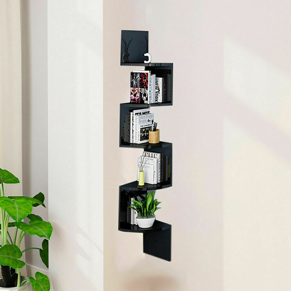 3/5 Tier Floating Wall Shelves Corner Shelf Storage Wood Display Bookcase Decor