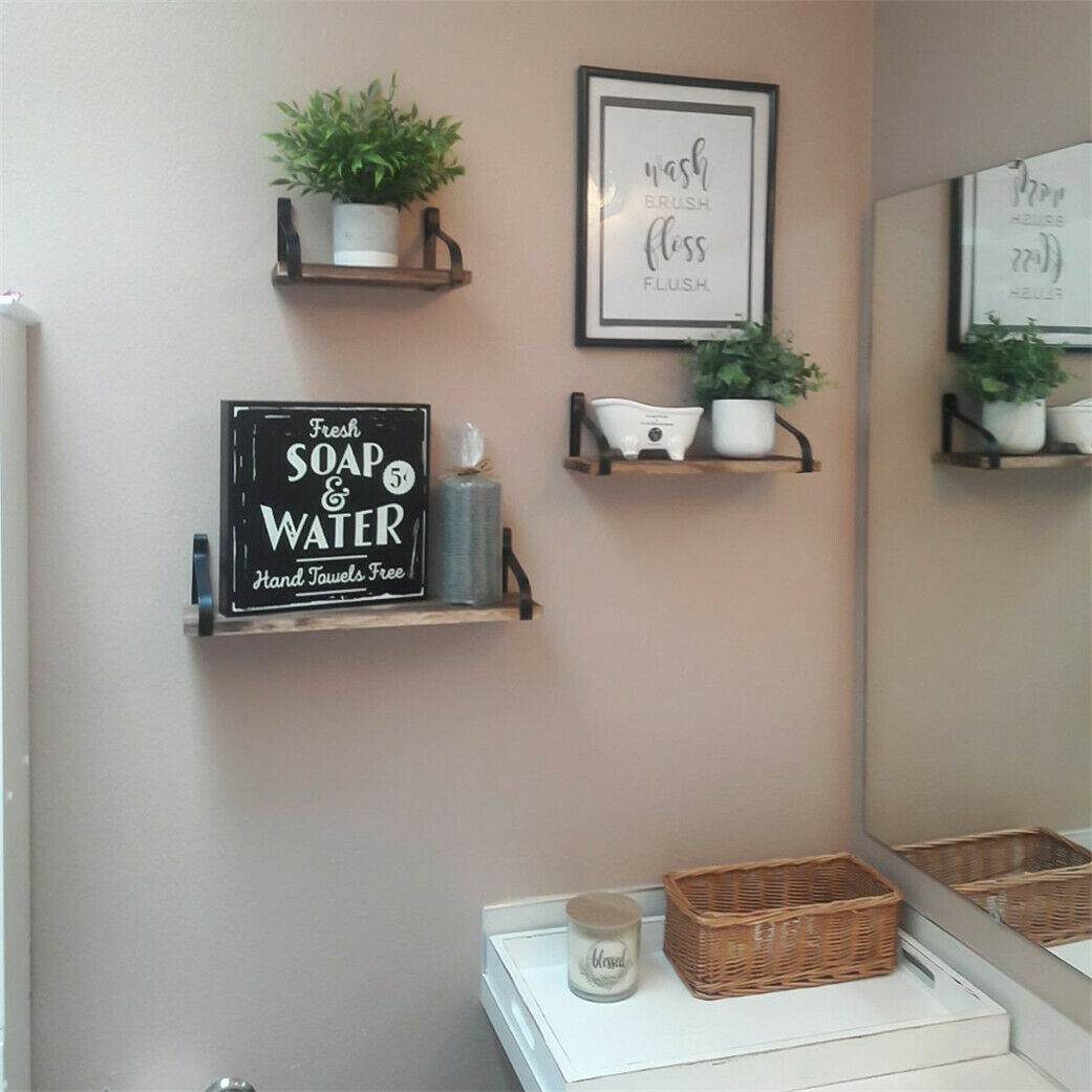 Vintage Industrial Smooth Wooden Metal Wall Floating Shelf Storage Shelving Unit