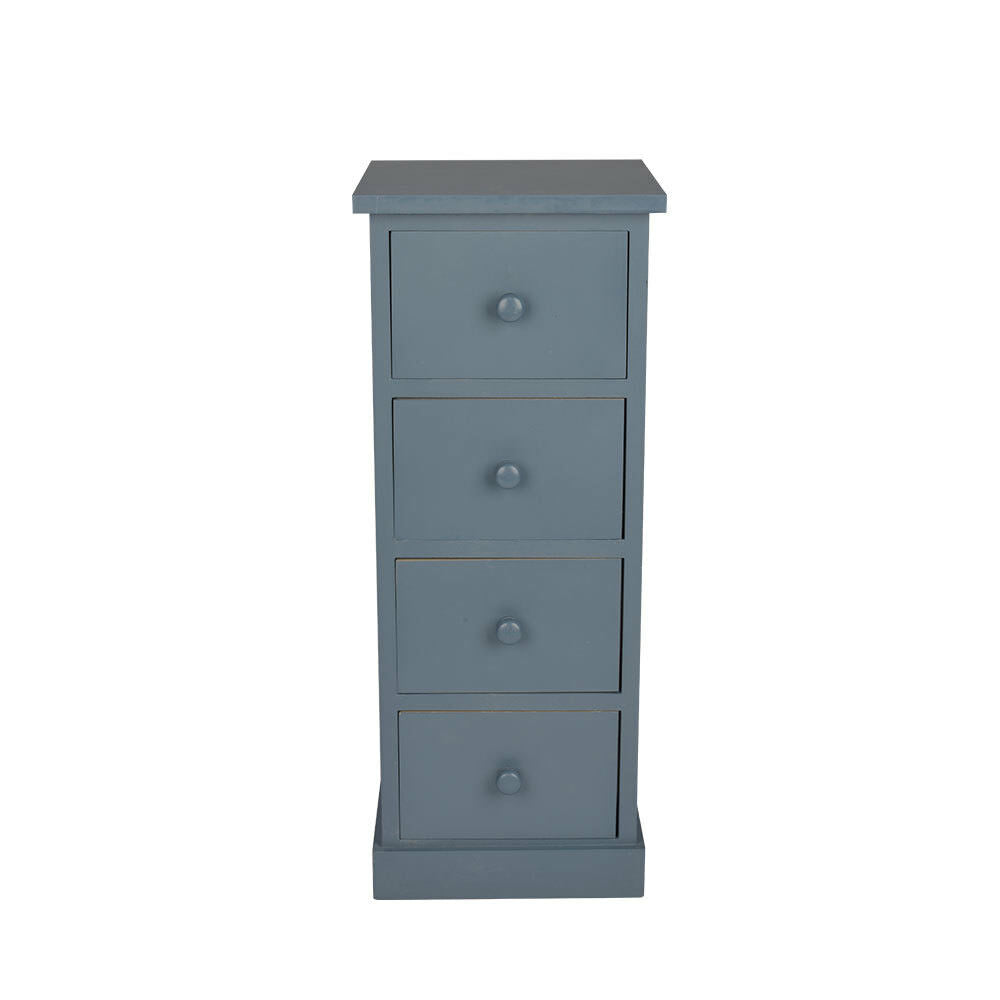 4 Drawer One Pair Slim Tall Bedside Tables White Stone Grey Bedroom Storage Unit