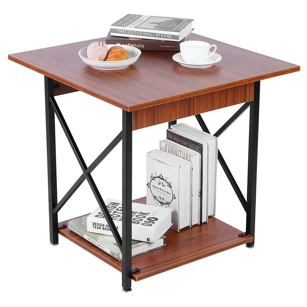 Retro Small Side End Coffee Table Wood & Metal Living Room Bedroom Furniture