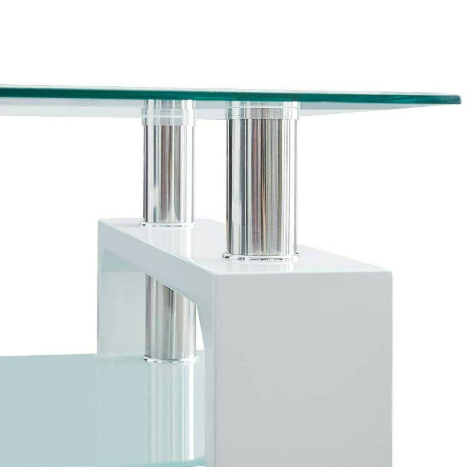 Coffee Table With Storage Shelves Wooden Legs Living Room Furniture White Glass