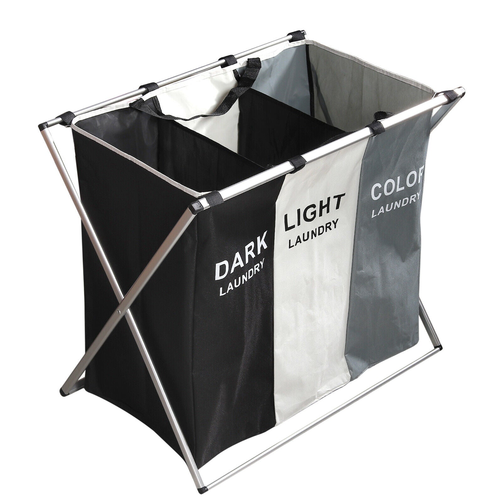 3 Compartments Laundry Clothes Basket Wash Hamper Bin Folding Dirty Storage Bag