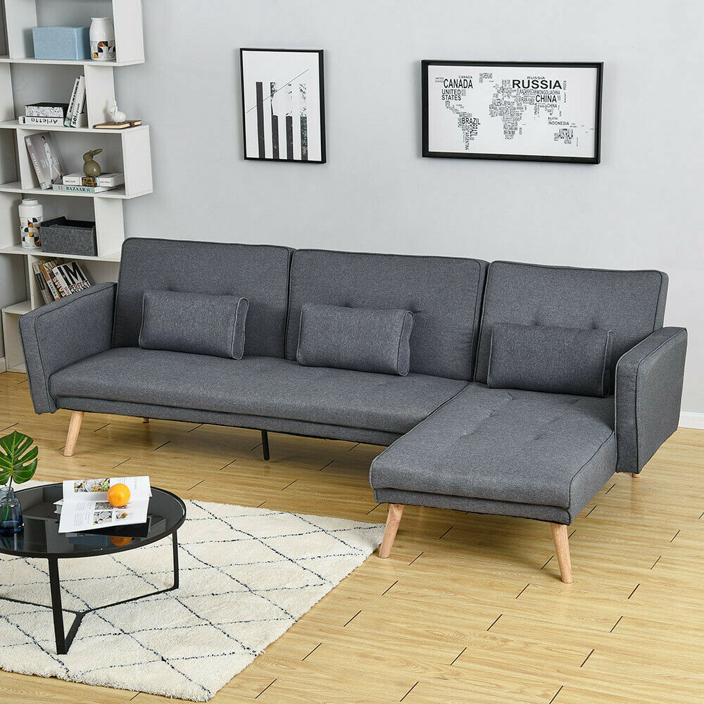 3/4 Seater L-Shape Fabric Corner Sofa Bed Lounger Recliner Chaise with Footstool