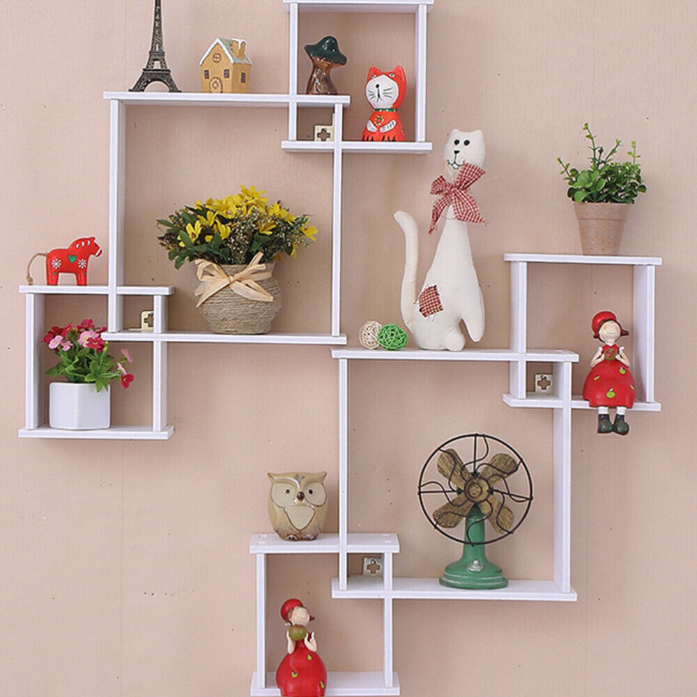 New White Floating Wall Shelves Display Storage Shelf Wall Wood Unit Rack UK
