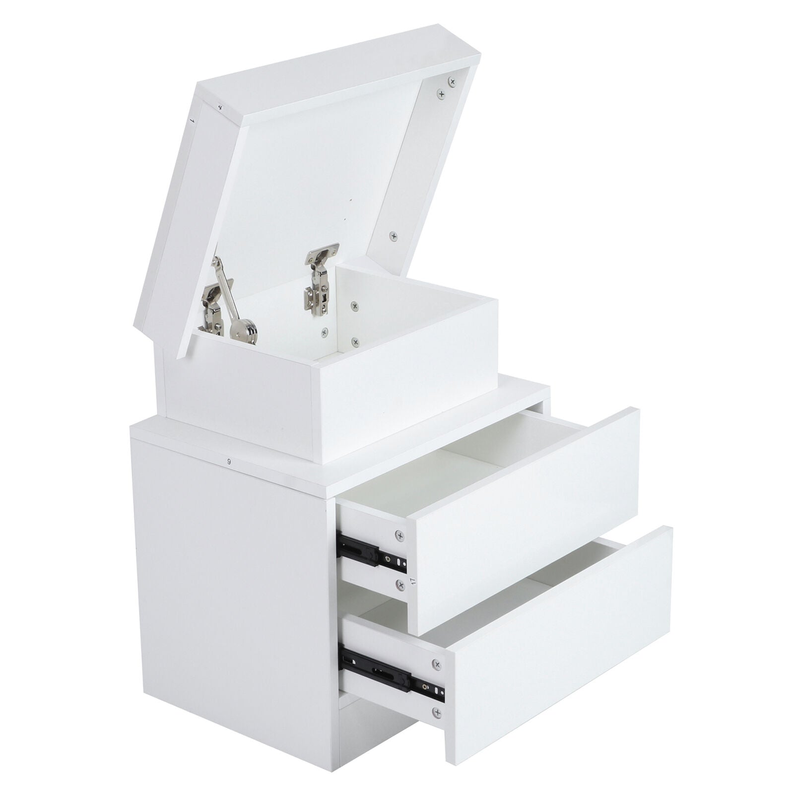 White LED Light Bedside Table Nightstand Cabinet High Gloss 2 Drawers Flip Cover