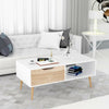 2 Tier Modern Coffee Table Rectangle Wood Living Room Storage Shelf 1 Drawer