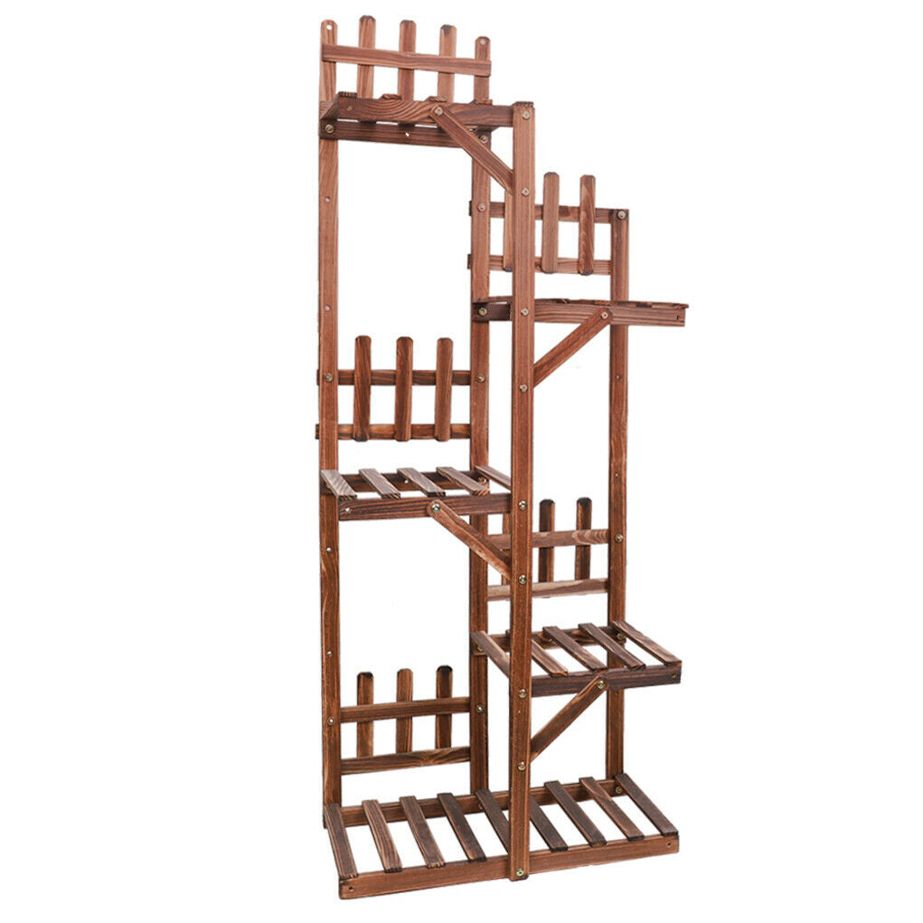52" Height 5 Tiers Flower Rack Wooden Corner Plant Stand 6 Potted Shelf Terrace