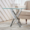 Square Glass Side End Table Small Coffee Table Lamp Stand Chrome Leg Furniture