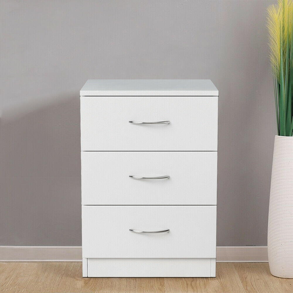 Modern White Bedside Table Cabinet Chest of Drawers 3 Drawer Bedroom Furniture