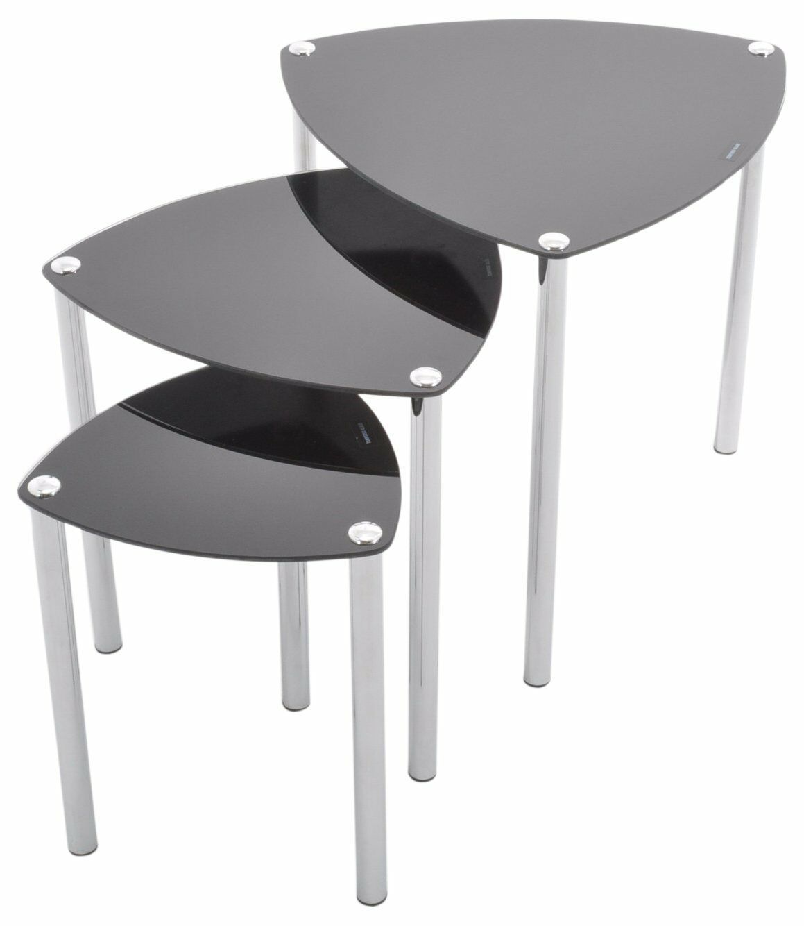 SET OF 3 NESTING TABLES/END SIDE TABLE-Black Glass,Chrome Legs -