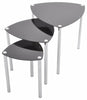 SET OF 3 NESTING TABLES/END SIDE TABLE-Black Glass,Chrome Legs -