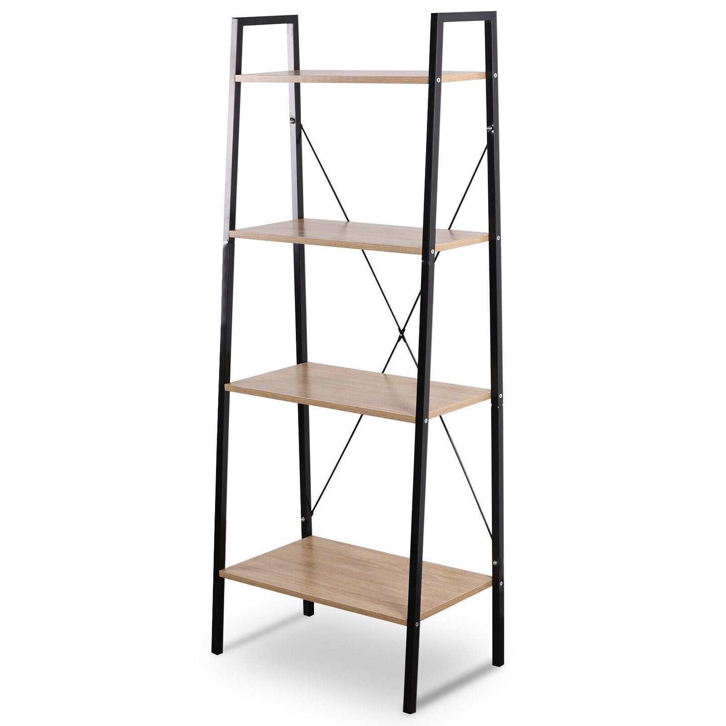 4-Tier Storage Rack Bookcase Display Plants Stand Shelf Metal Frame Ladder Shelf