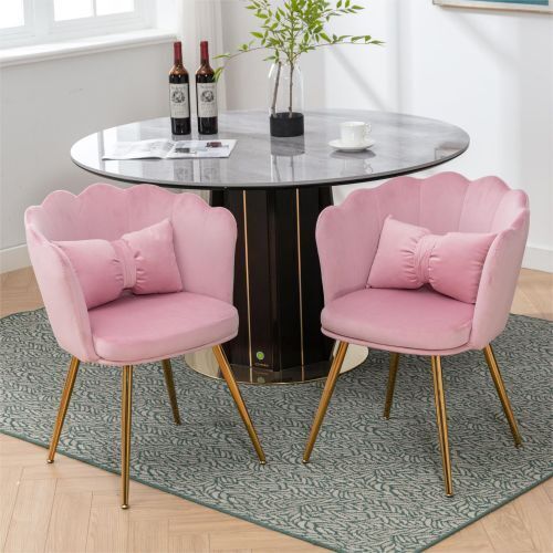 2pcs Velvet Dining Chairs Armchair Upholstered Accent Chair w/Gold Metal Legs HT