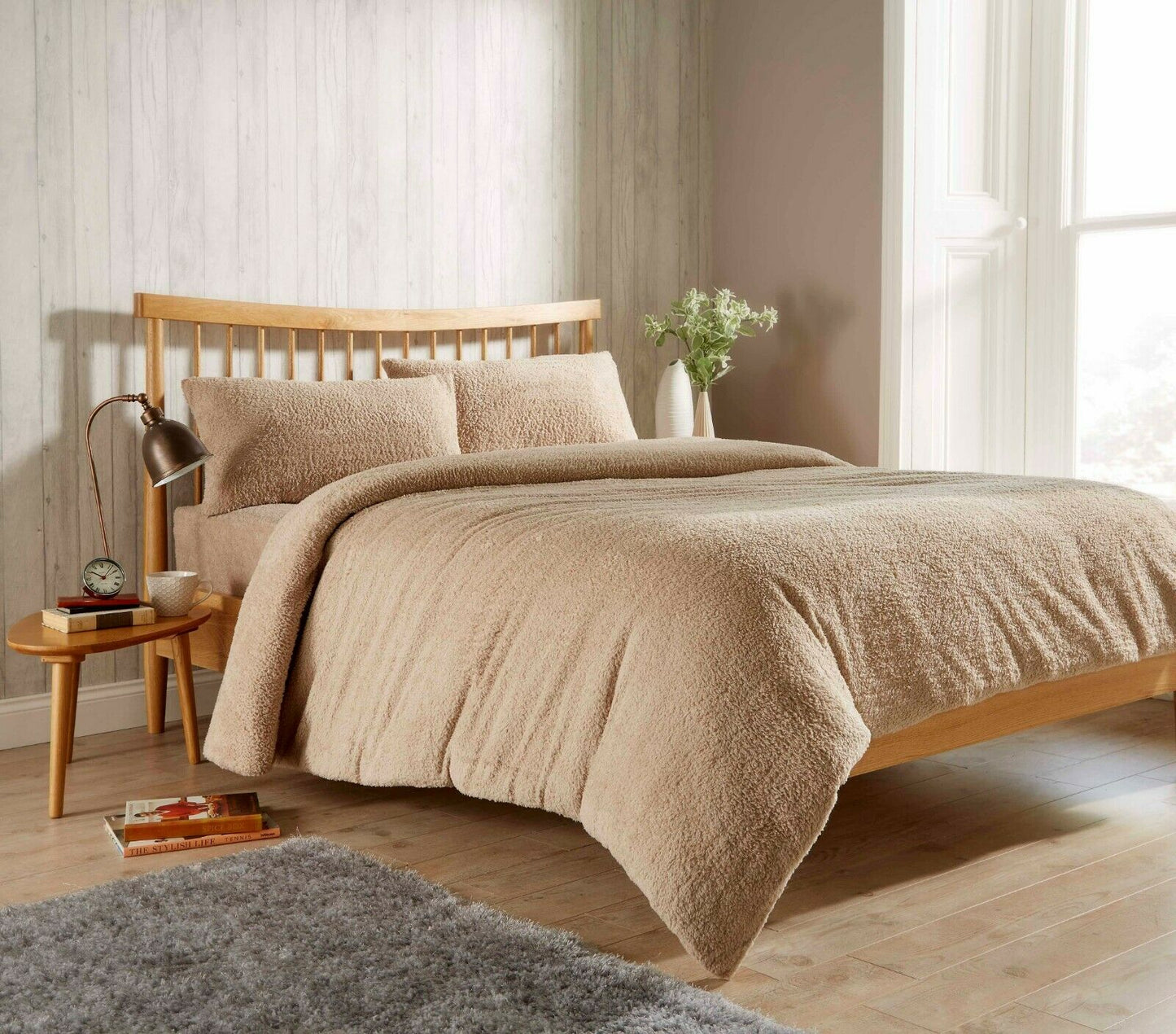 Teddy Bear Fleece Duvet Cover Set,Fitted Sheet, Pillow Case,Soft Warm & Cozy