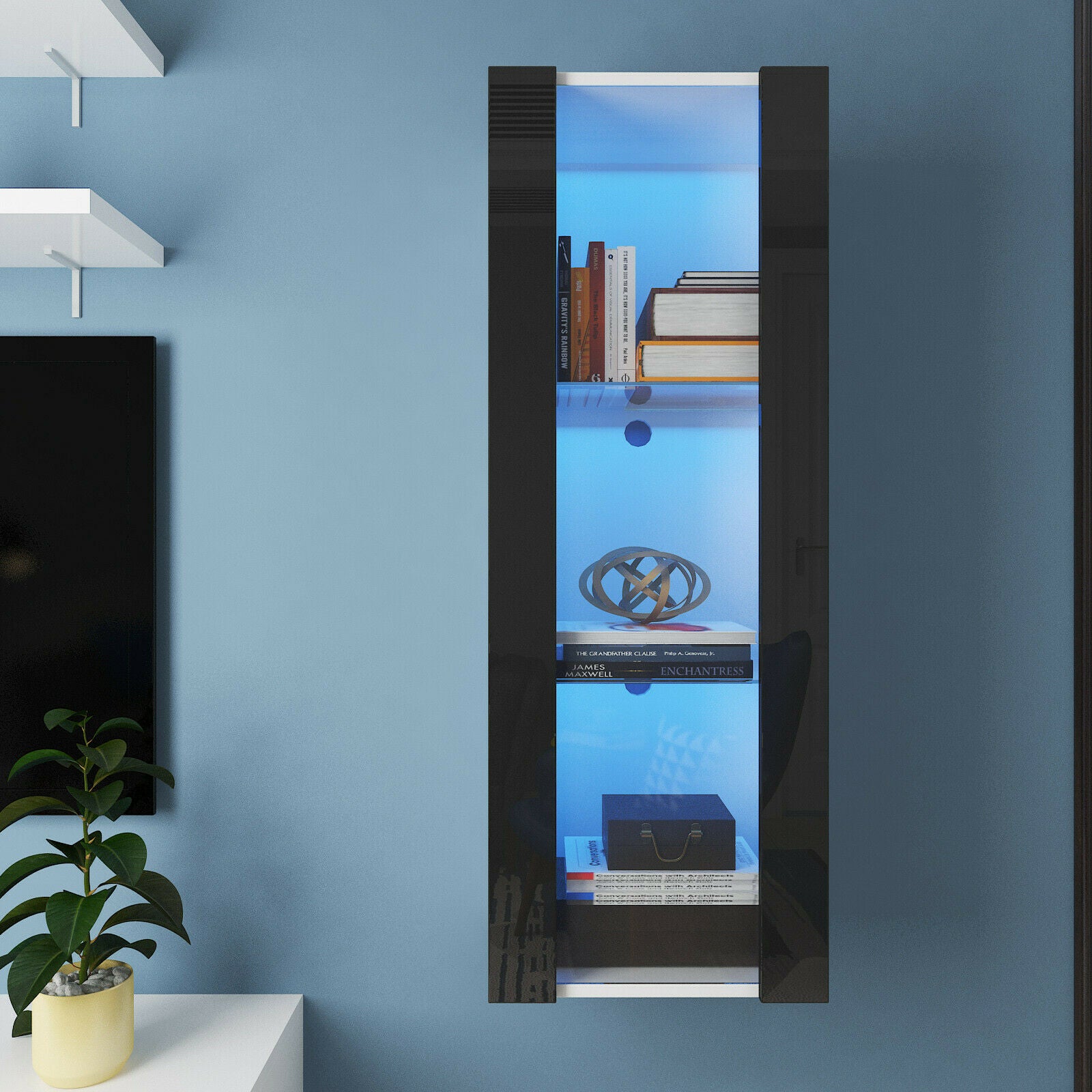3-Tier Living Room Display Shelves Wall Shelf Bookcase High-gloss With LED Light