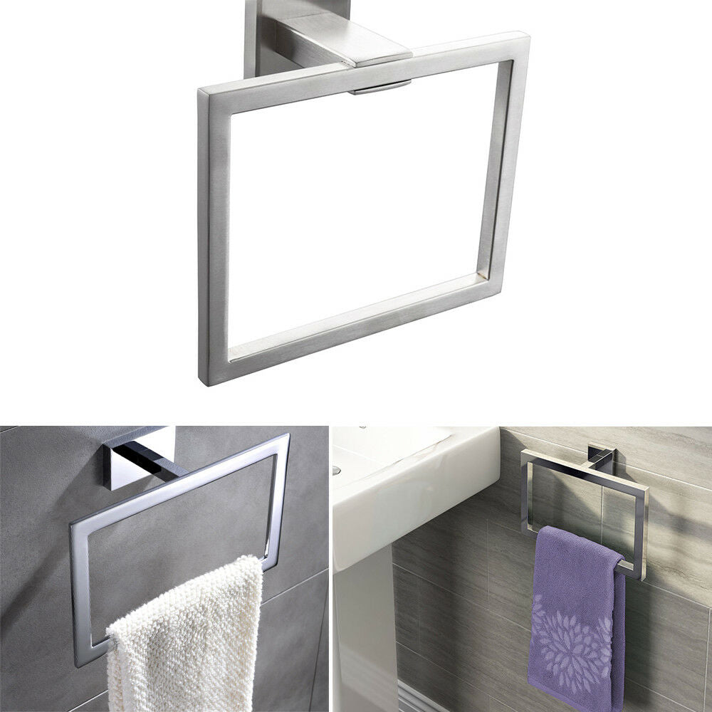 Modern Bathroom Square Towel Rack Towel Ring Holder Chrome Wall Mounted