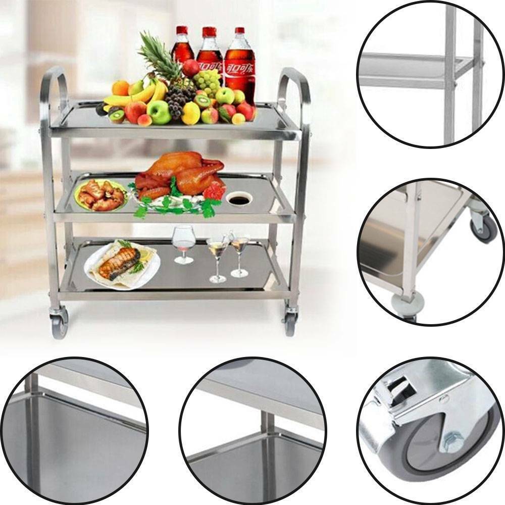 3 Tier Stainless Steel Trolley Cart Hotel Restaurant Serving Catering Train UK